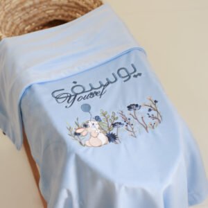 Blue Bunny Flowers Blanket